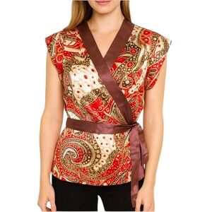 BCBGMAXAZRIA Colorful Retro Boho Wrap Top Large